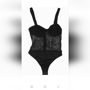 DANIELLE BERNSTEIN Womens Black Sheer Lace Bodysuit 2